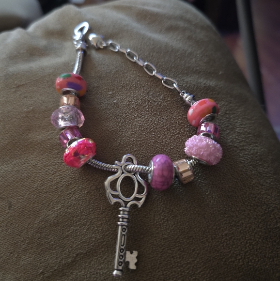 Silver and Pink Charm Bracelet - Picture 1 of 1